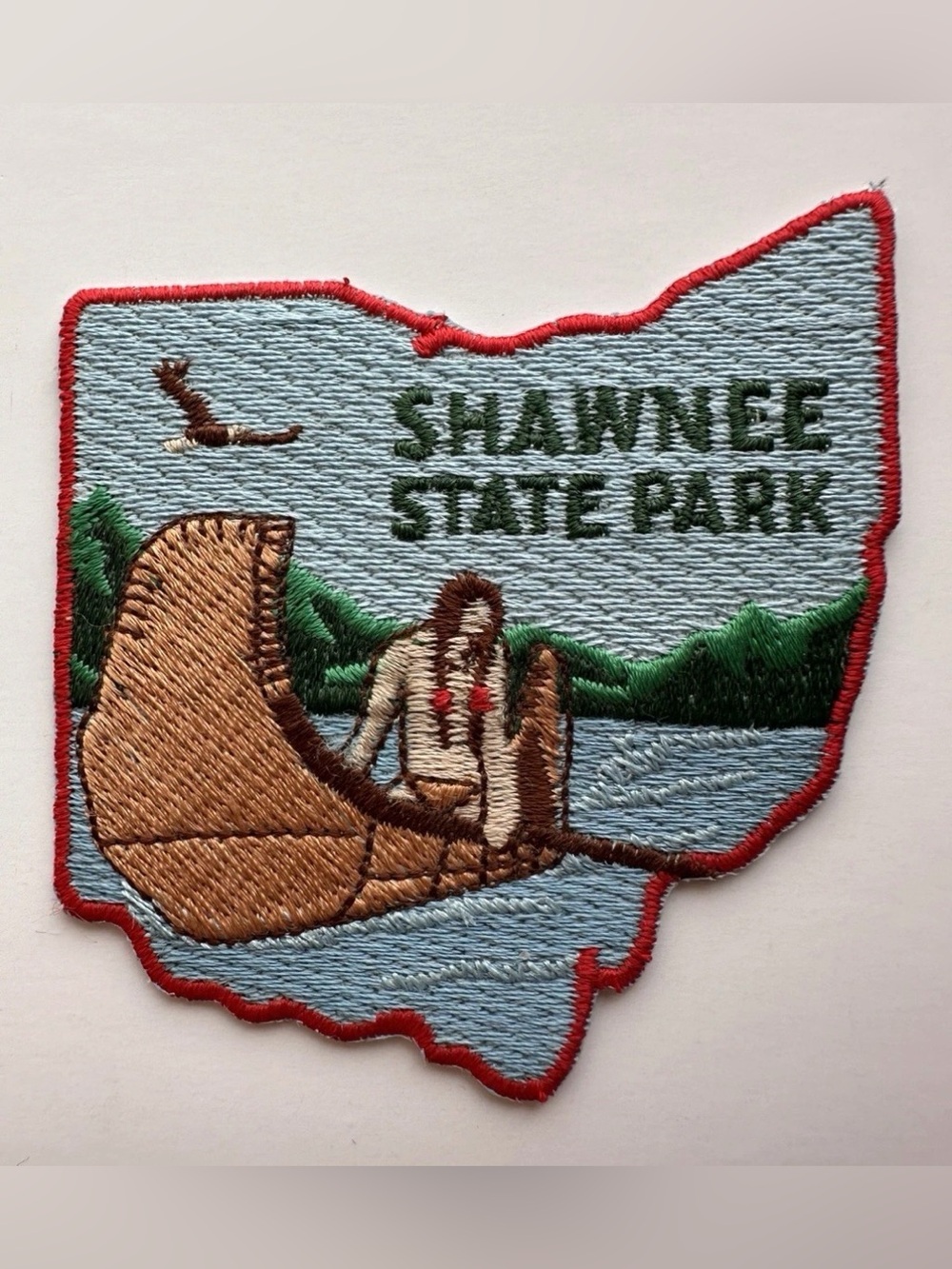 Vintage Shawnee State Park Ohio Embroidered Patch – Canoe Scene – 3.5”